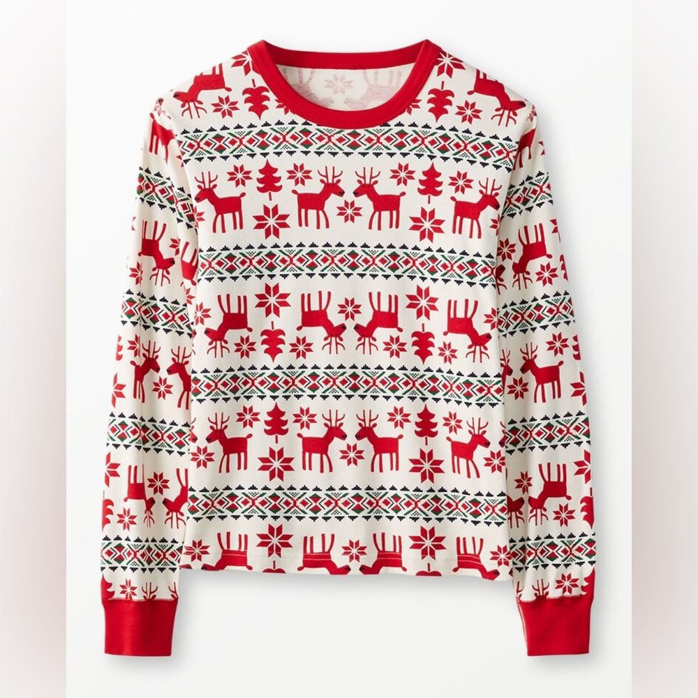 Hanna Andersson Dear Deer Adult Holiday Long John Pajama Top Medium.